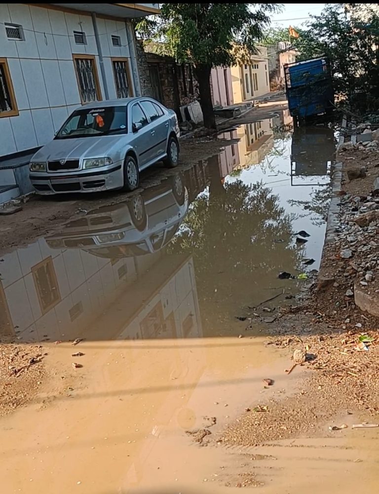 देवली कला की जवाडिया कॉलोनी के रास्ते की खस्ता हालत, थोड़ी सी बारिश में आमजन परेशान