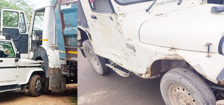 डंपर ने पुलिस जीप को मारी टक्कर, एक घायल